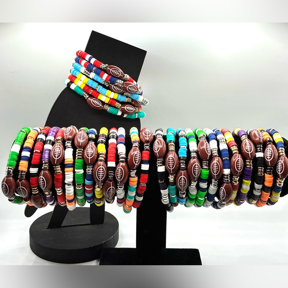 Team Colors Beaded Stretch Football Bracelet-Choose One Bracelet